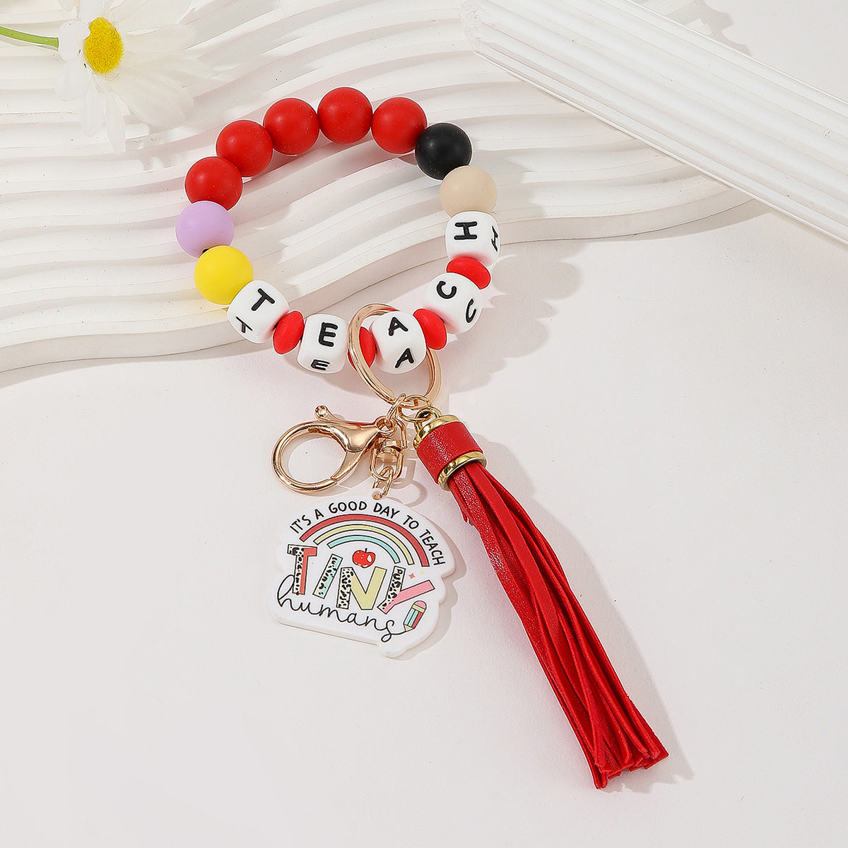 Wholesale Teacher Gift Colorful Silicone Beaded Wrist Keychain